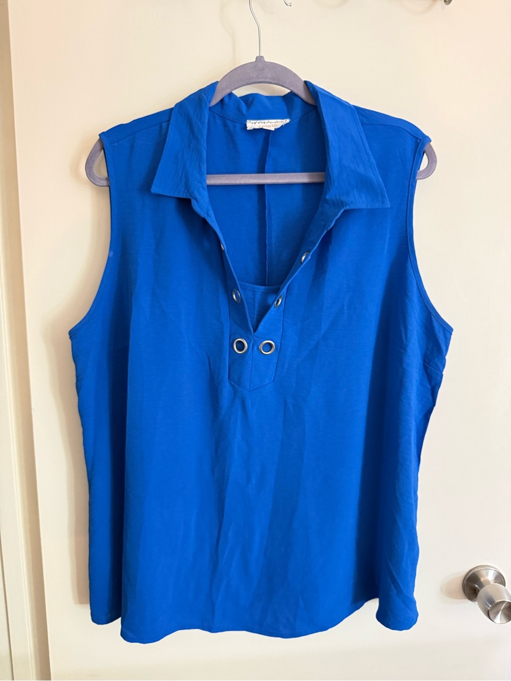 Ovi Sleeveless Collared Grommet Detail Top - Blue